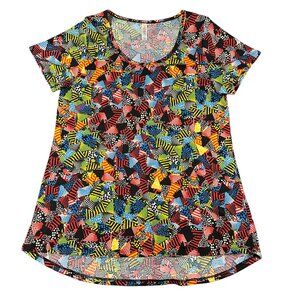 LulaRoe‎ Womens Medium Black Geometric Classic T Shirt Scoop Neck Short Sleeve